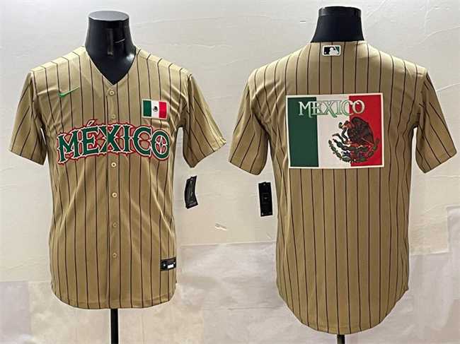 Men%27s Mexico Tan 2023 World Baseball Classic Team Big Logo Stitched Jersey